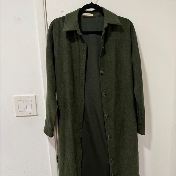 Long Green Button-Up Coat - Picture 2 of 4